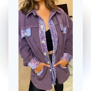 JK Oversized Purple  Button-Up Shacket with sequin detailing at pockets, size M